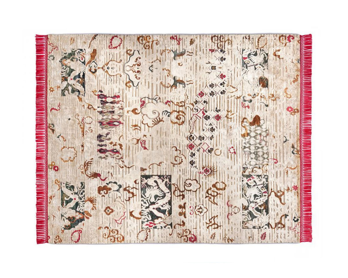 Buy Modern carpet Rug Star Oxidized Ikat Dragon No. 01 | BordeuxRed | SilkFringes